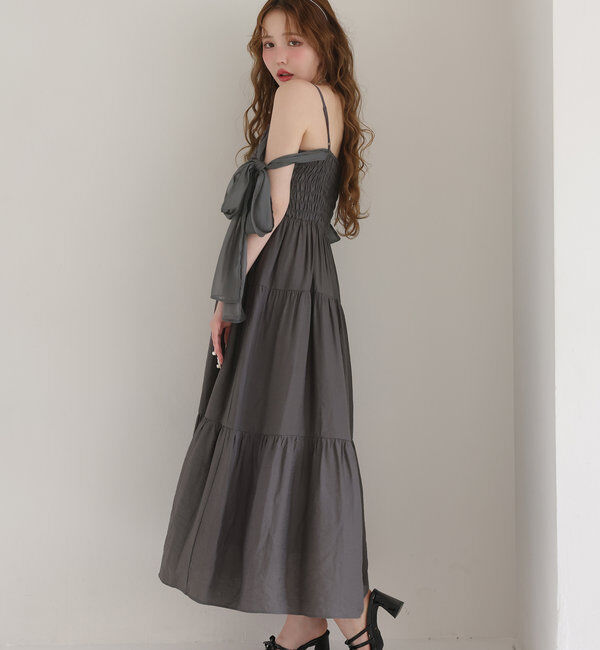  「肩リボンティアードキャミワンピース」|ワンピース|