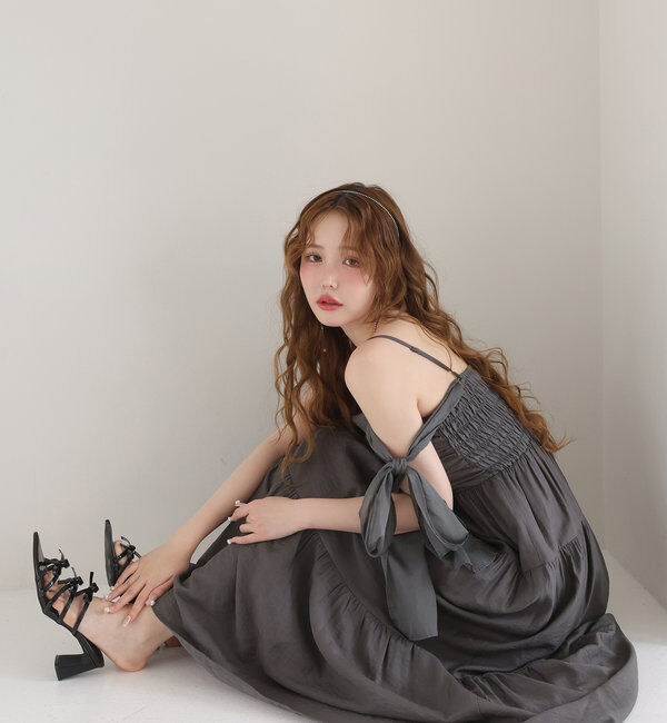  「肩リボンティアードキャミワンピース」|ワンピース|