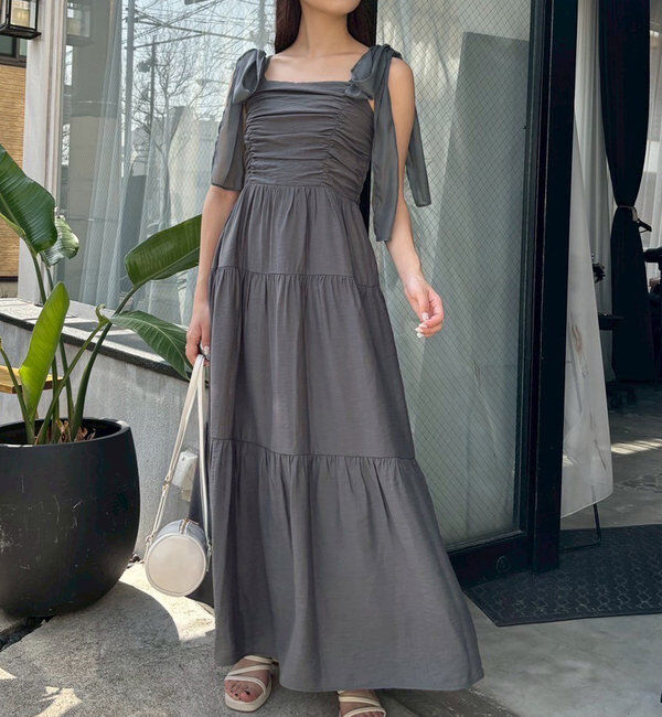  「肩リボンティアードキャミワンピース」|ワンピース|