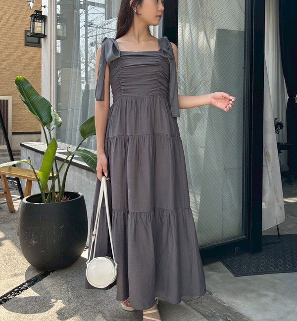  「肩リボンティアードキャミワンピース」|ワンピース|