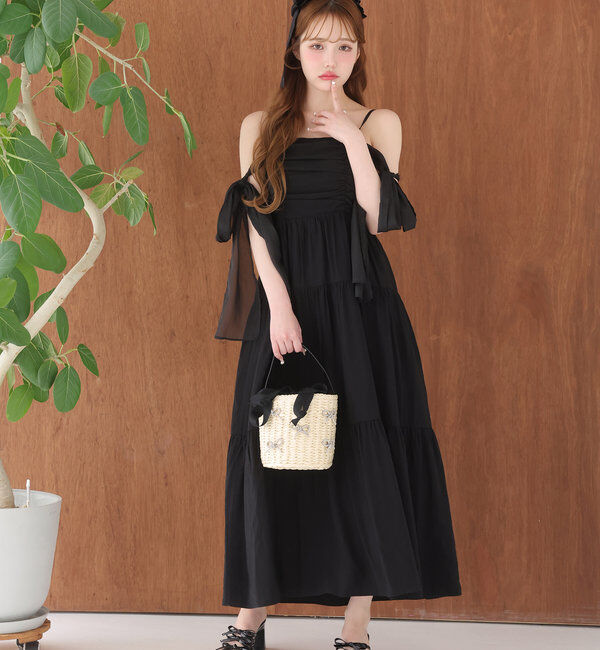  「肩リボンティアードキャミワンピース」|ワンピース|