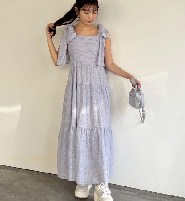  「肩リボンティアードキャミワンピース」|ワンピース|