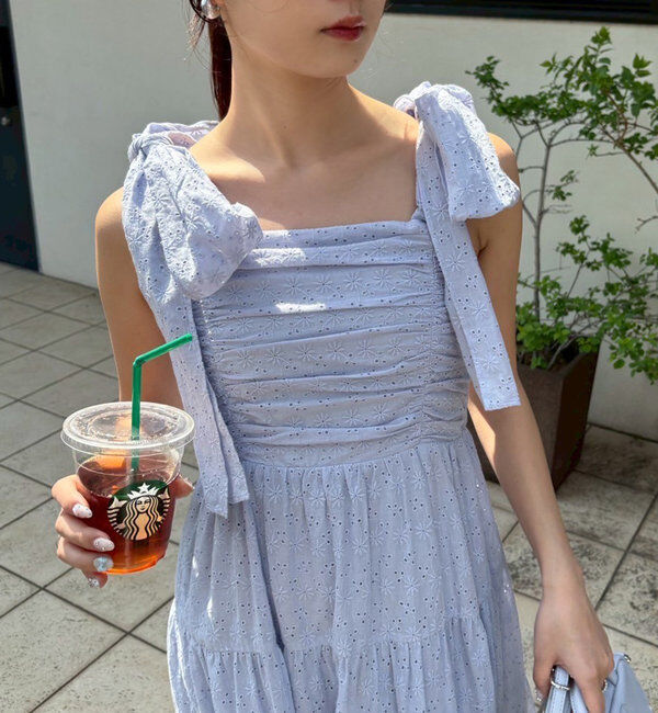  「肩リボンティアードキャミワンピース」|ワンピース|