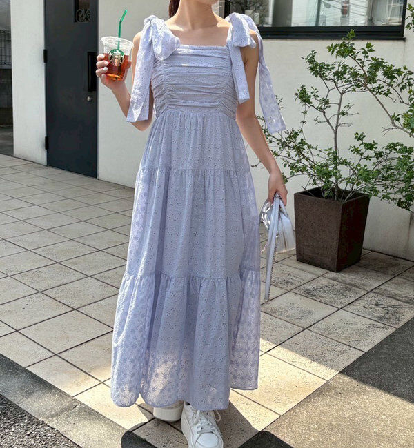  「肩リボンティアードキャミワンピース」|ワンピース|