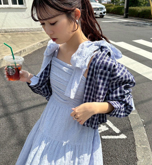  「肩リボンティアードキャミワンピース」|ワンピース|