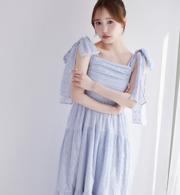  「肩リボンティアードキャミワンピース」|ワンピース|