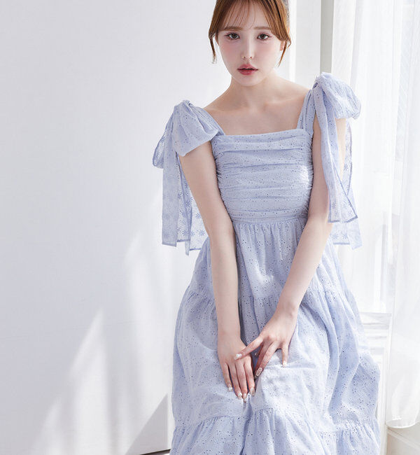  「肩リボンティアードキャミワンピース」|ワンピース|