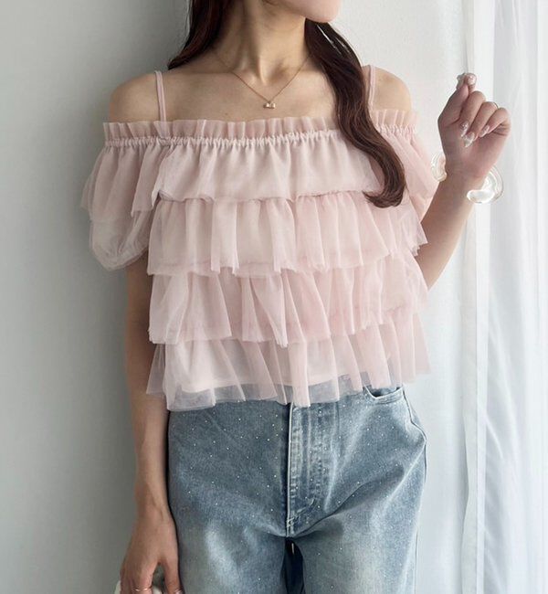  「ティアードチュールブラウス」|シャツ・ブラウス|ピンク
