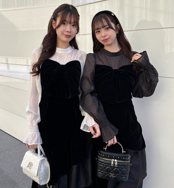  「【Occasion Collection】ベロアリボン異素材ワンピース」|ワンピース|