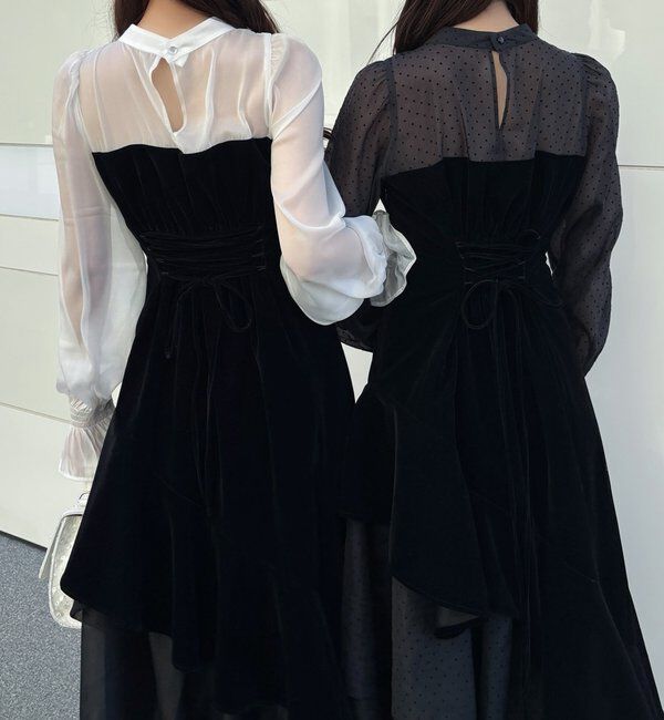  「【Occasion Collection】ベロアリボン異素材ワンピース」|ワンピース|