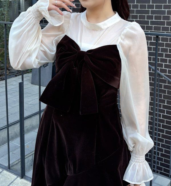 「【Occasion Collection】ベロアリボン異素材ワンピース」|ワンピース|