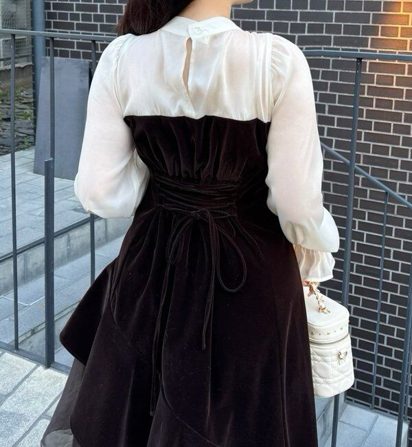  「【Occasion Collection】ベロアリボン異素材ワンピース」|ワンピース|