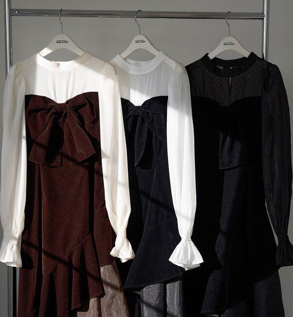  「【Occasion Collection】ベロアリボン異素材ワンピース」|ワンピース|