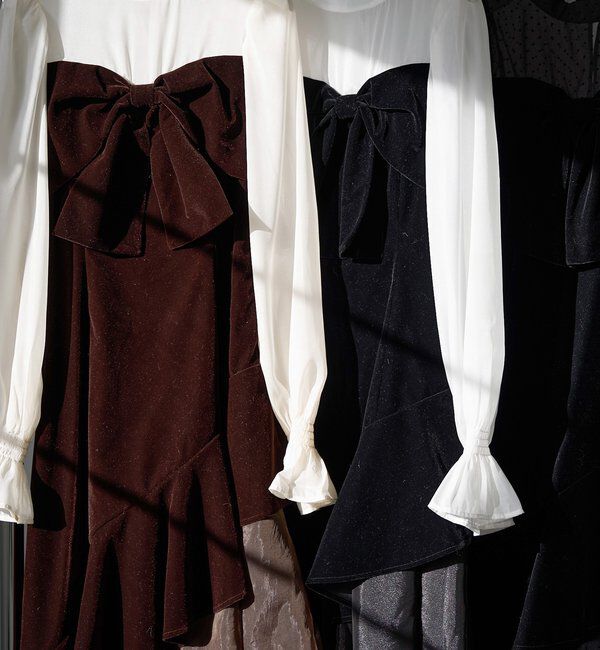  「【Occasion Collection】ベロアリボン異素材ワンピース」|ワンピース|
