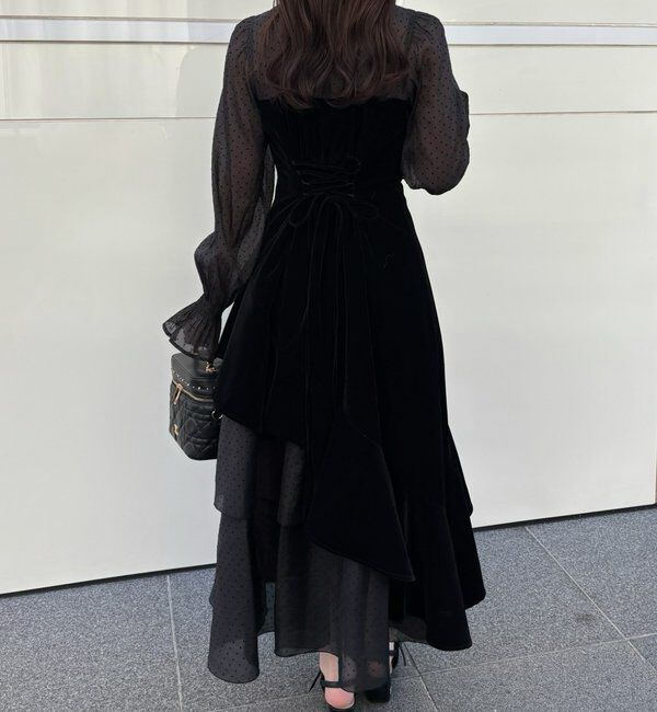  「【Occasion Collection】ベロアリボン異素材ワンピース」|ワンピース|