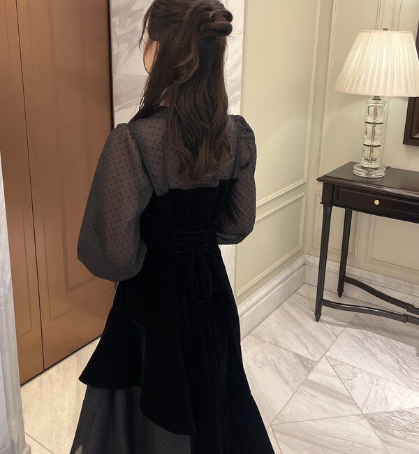  「【Occasion Collection】ベロアリボン異素材ワンピース」|ワンピース|