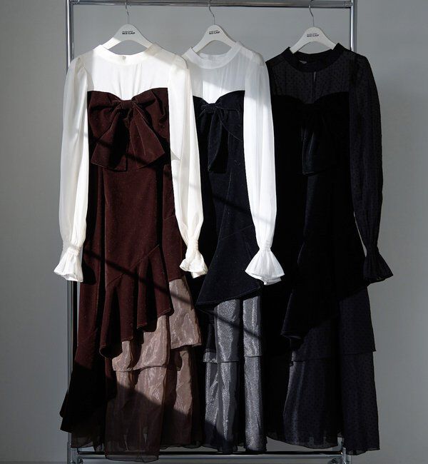  「【Occasion Collection】ベロアリボン異素材ワンピース」|ワンピース|