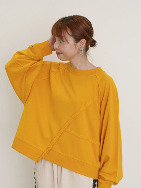 Samansa Mos2「ミニ裏毛ブロッキングショートスウェット」|Tシャツ・カットソー|オレンジ