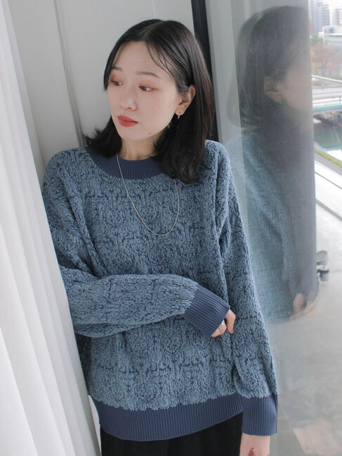 Samansa Mos2 blue「ジャカードモールニットプルオーバー」|ニット・セーター|