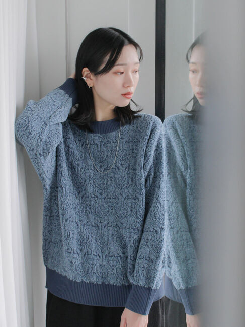 Samansa Mos2 blue「ジャカードモールニットプルオーバー」|ニット・セーター|
