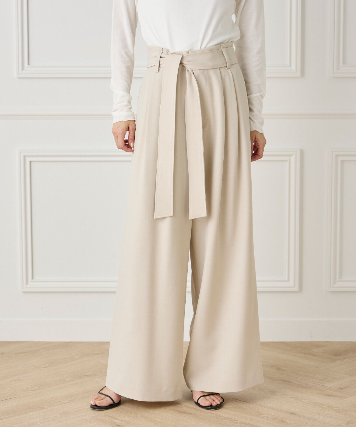 INED「《大きいサイズ》ベルテッドパンツ」|その他|ベージュ2