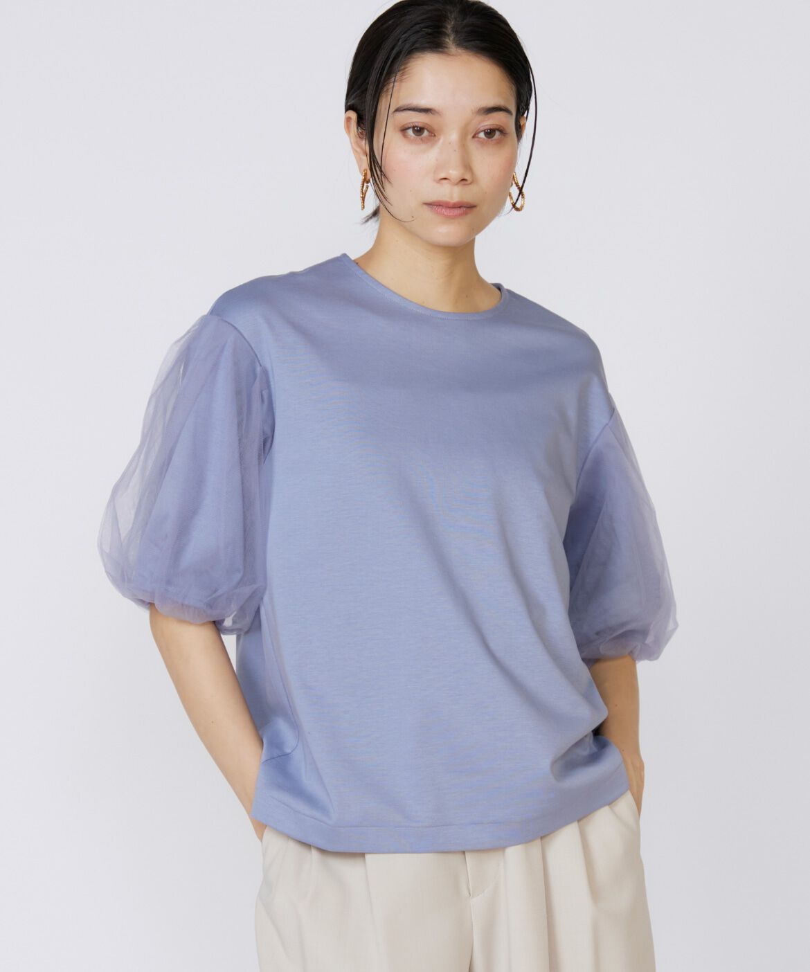 INED「《大きいサイズ》袖チュールカットソー」|Tシャツ・カットソー|サックス3