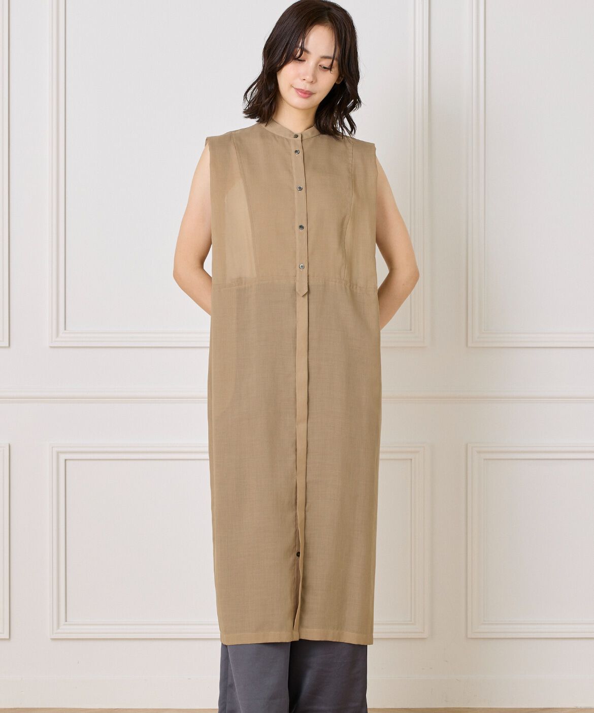 INED「ボザムデザインノースリーブシャツドレス」|ワンピース|