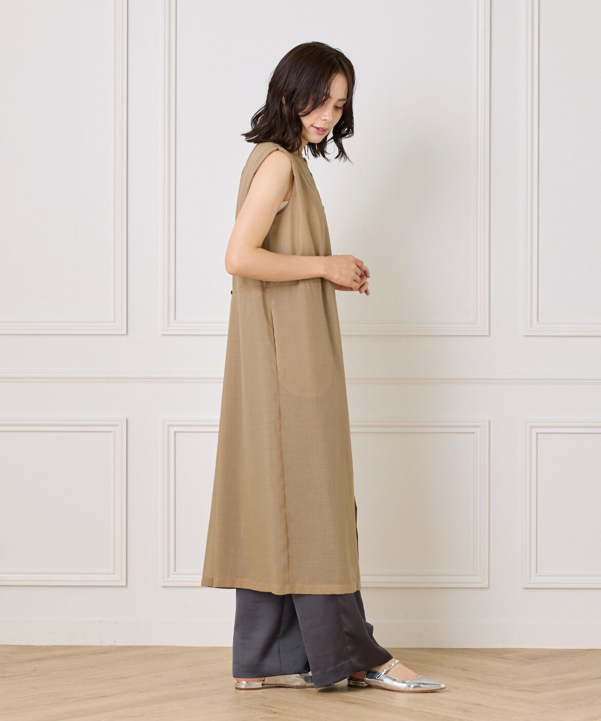 INED「ボザムデザインノースリーブシャツドレス」|ワンピース|