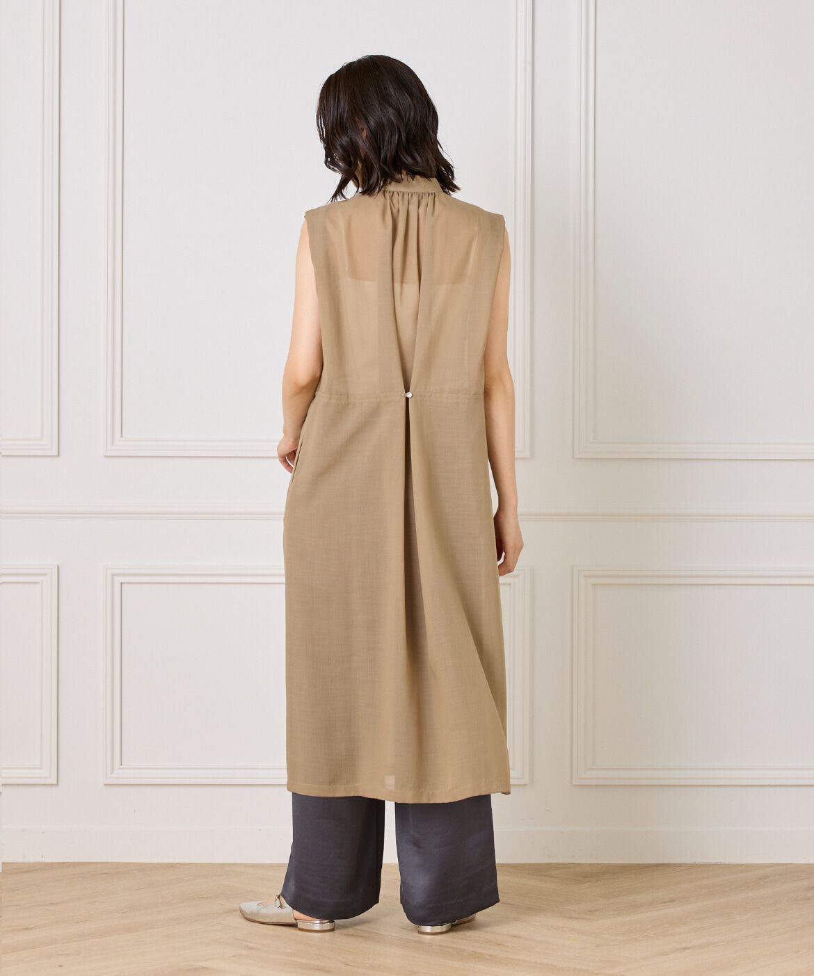 INED「ボザムデザインノースリーブシャツドレス」|ワンピース|