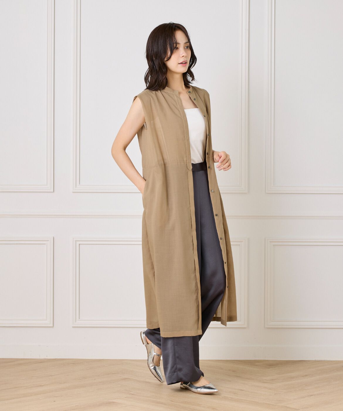 INED「ボザムデザインノースリーブシャツドレス」|ワンピース|