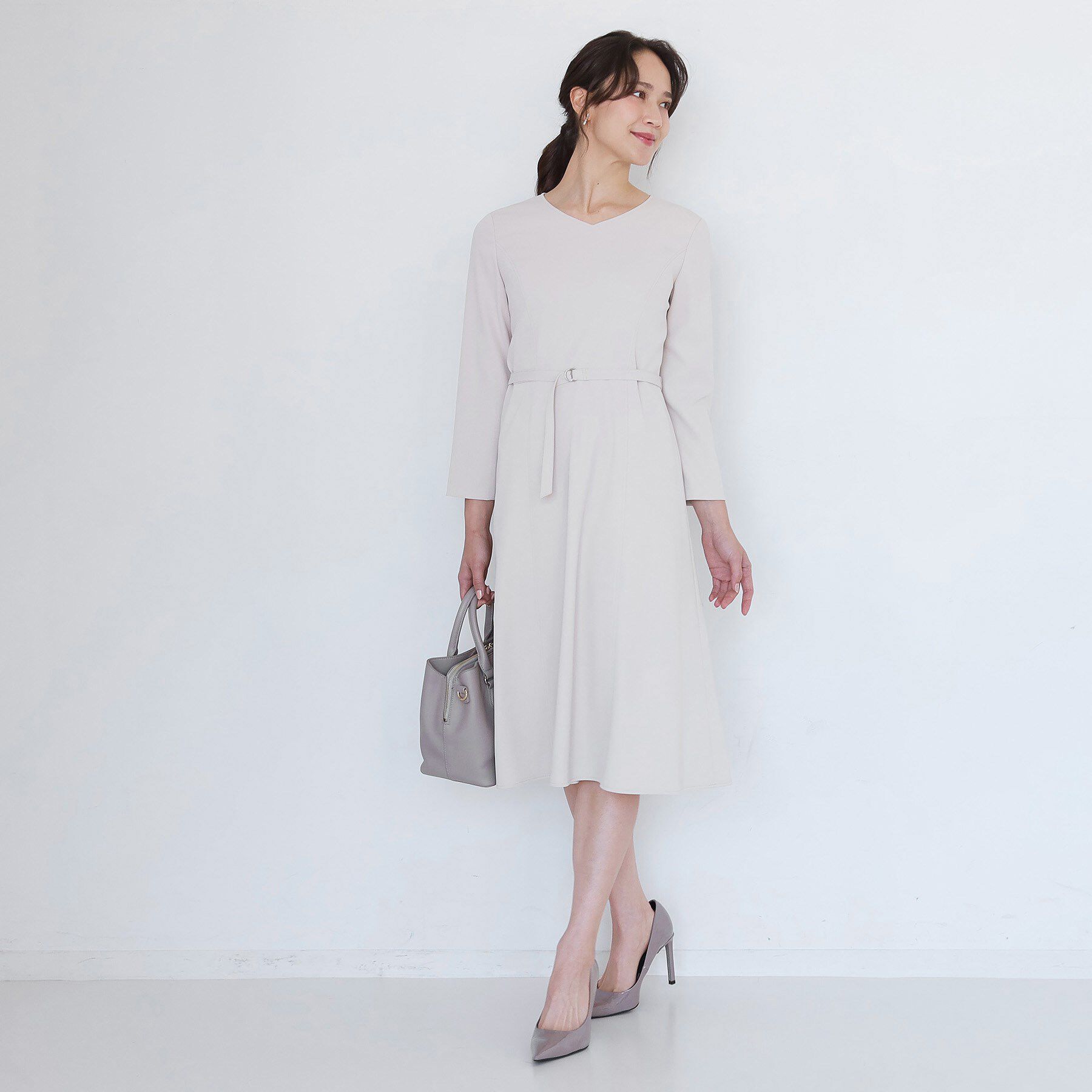 COUP DE CHANCE「【手洗い可／日本製／伸縮性／セットアップ可】共地ベルト付フレアーワンピース」|ワンピース|