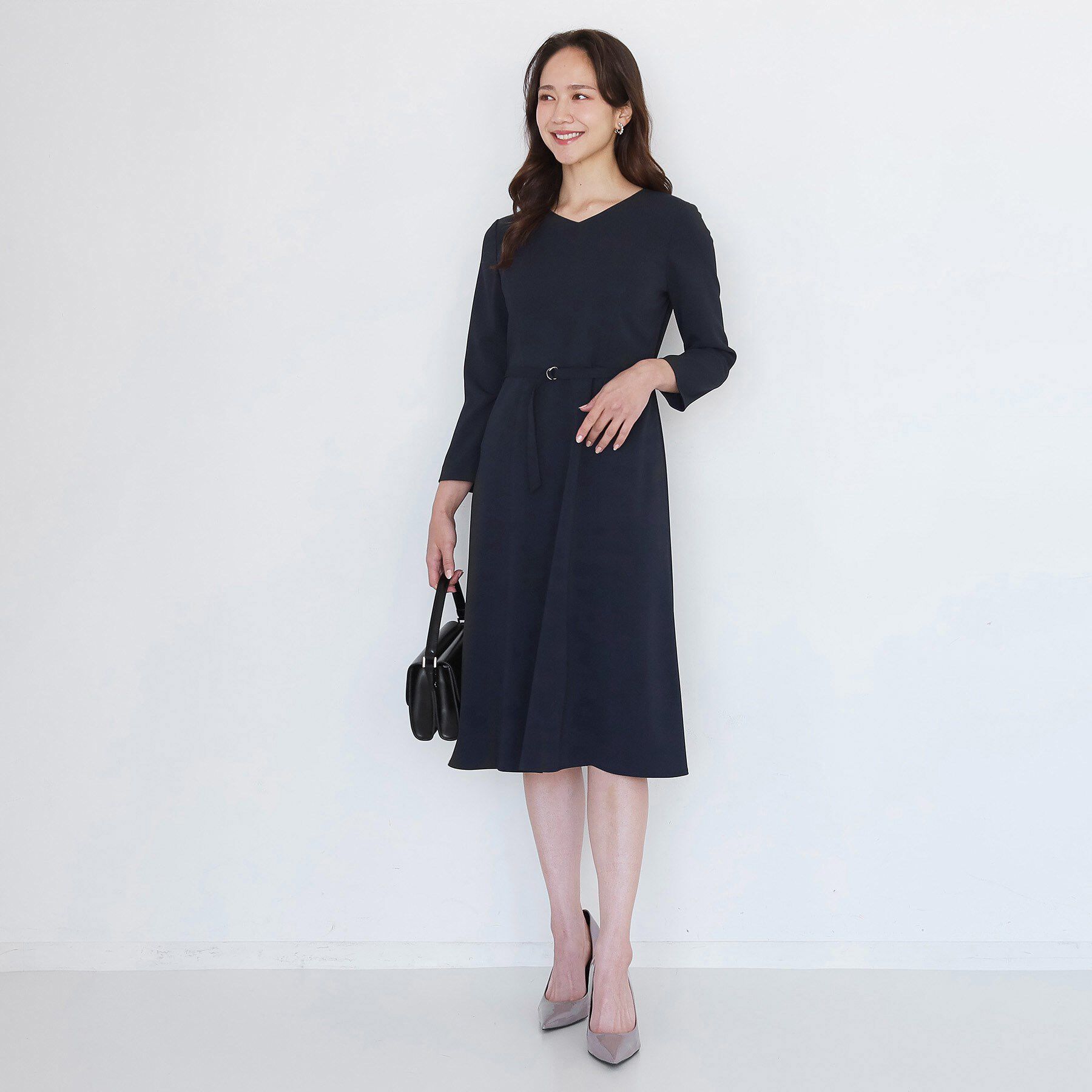 COUP DE CHANCE「【手洗い可／日本製／伸縮性／セットアップ可】共地ベルト付フレアーワンピース」|ワンピース|