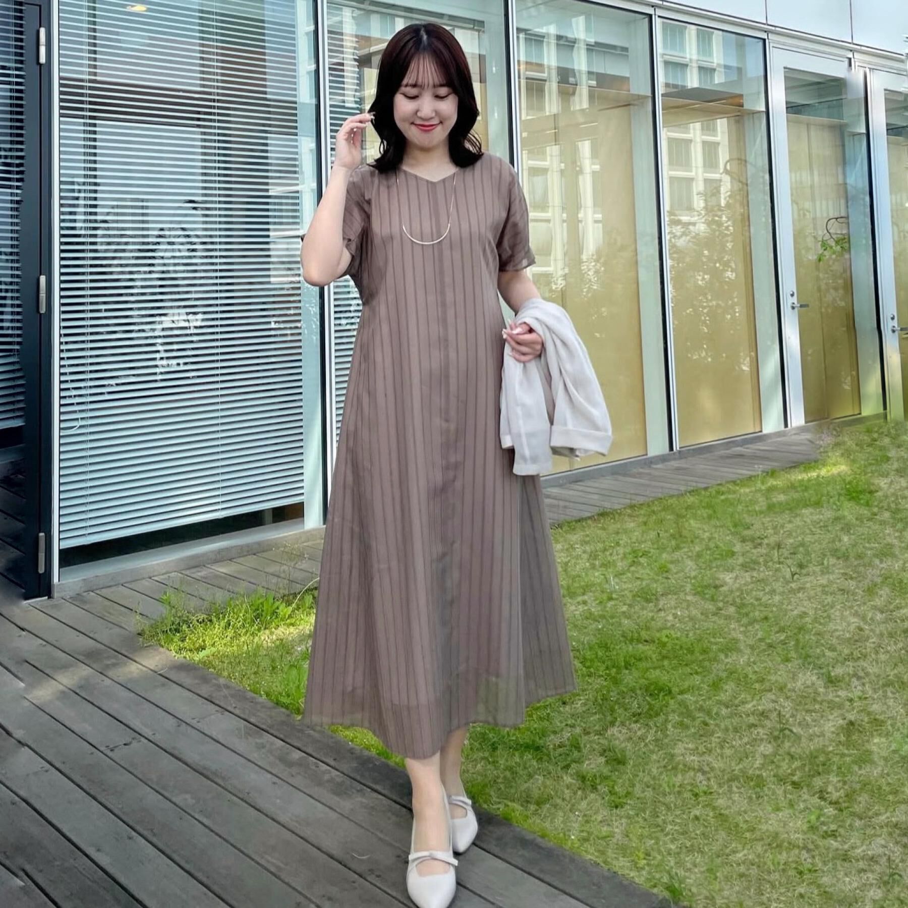 Reflect「【夏SALE／一枚で決まる◎／手洗い可】シアーストライプソフトAラインワンピース」|ワンピース|