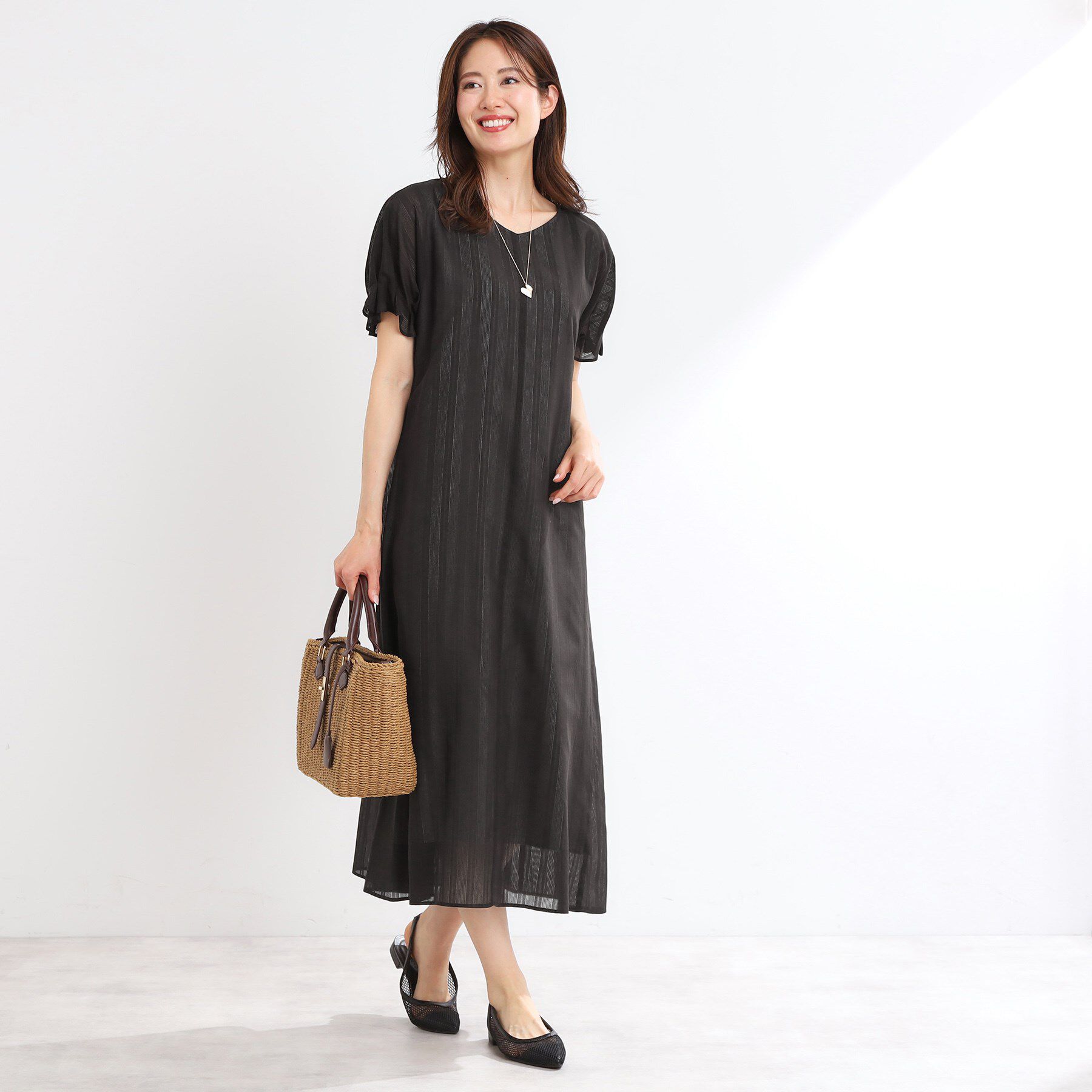 Reflect「【夏SALE／一枚で決まる◎／手洗い可】シアーストライプソフトAラインワンピース」|ワンピース|