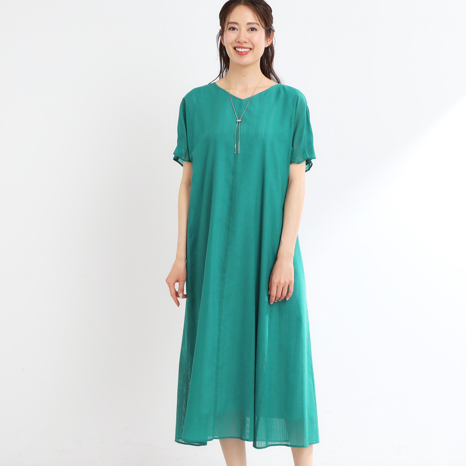 Reflect「【夏SALE／一枚で決まる◎／手洗い可】シアーストライプソフトAラインワンピース」|ワンピース|