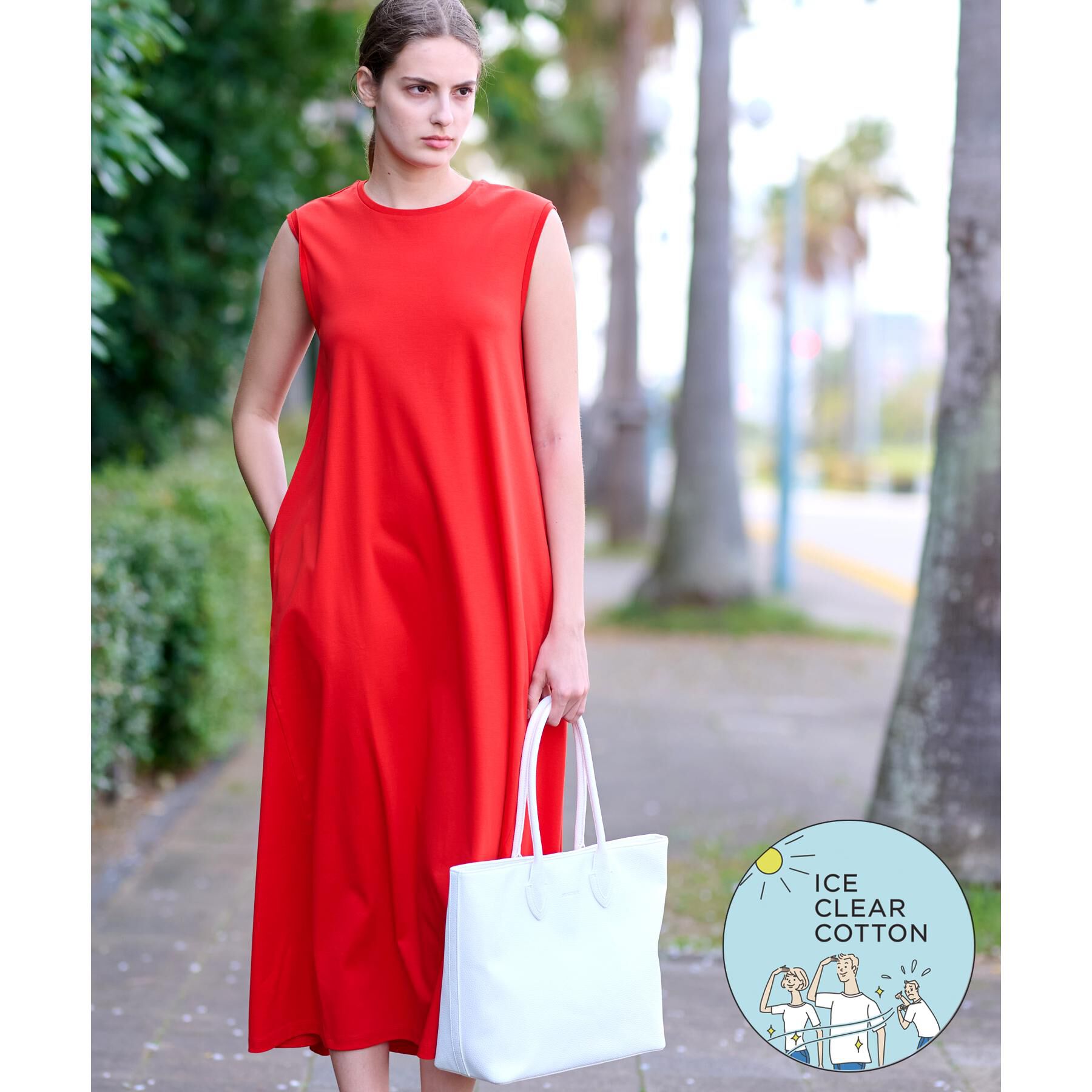 DRESSTERIOR「【ポケットあり/接触冷感/抗菌防臭/消臭】アイスクリアコットンワンピース」|ワンピース|オレンジ(067)