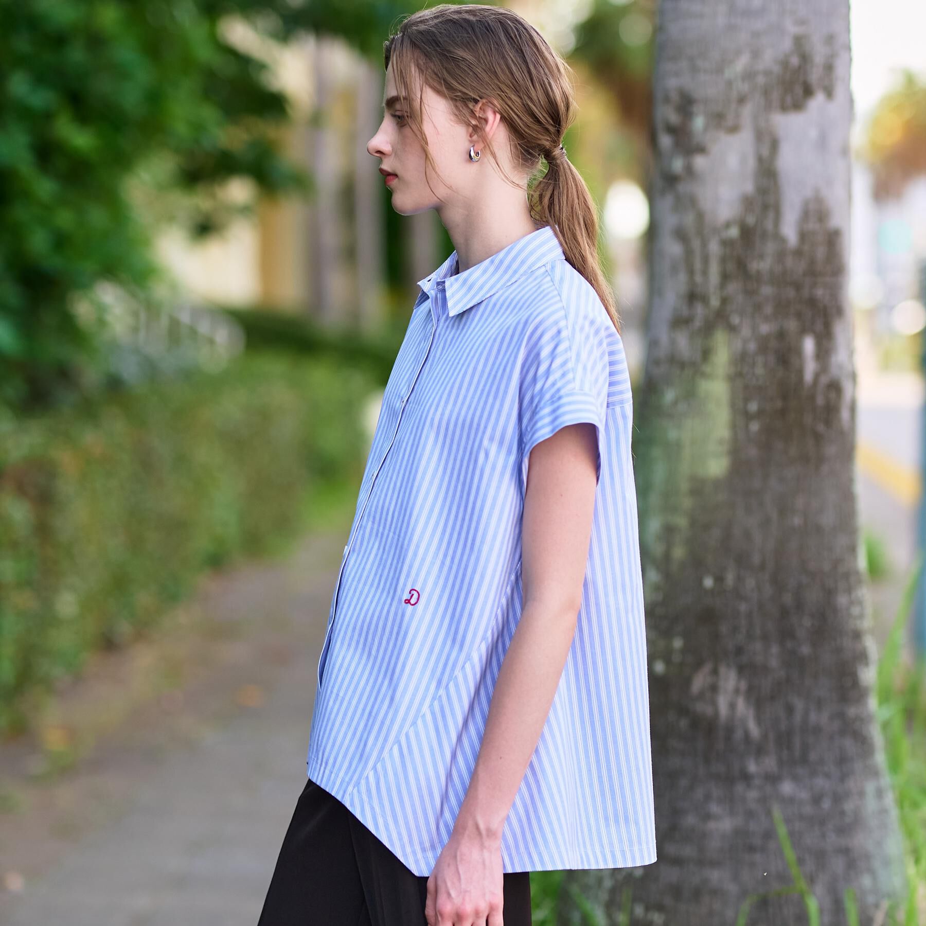 DRESSTERIOR「【洗える/コットン100％】イレギュラーヘムストライプシャツ」|シャツ・ブラウス|