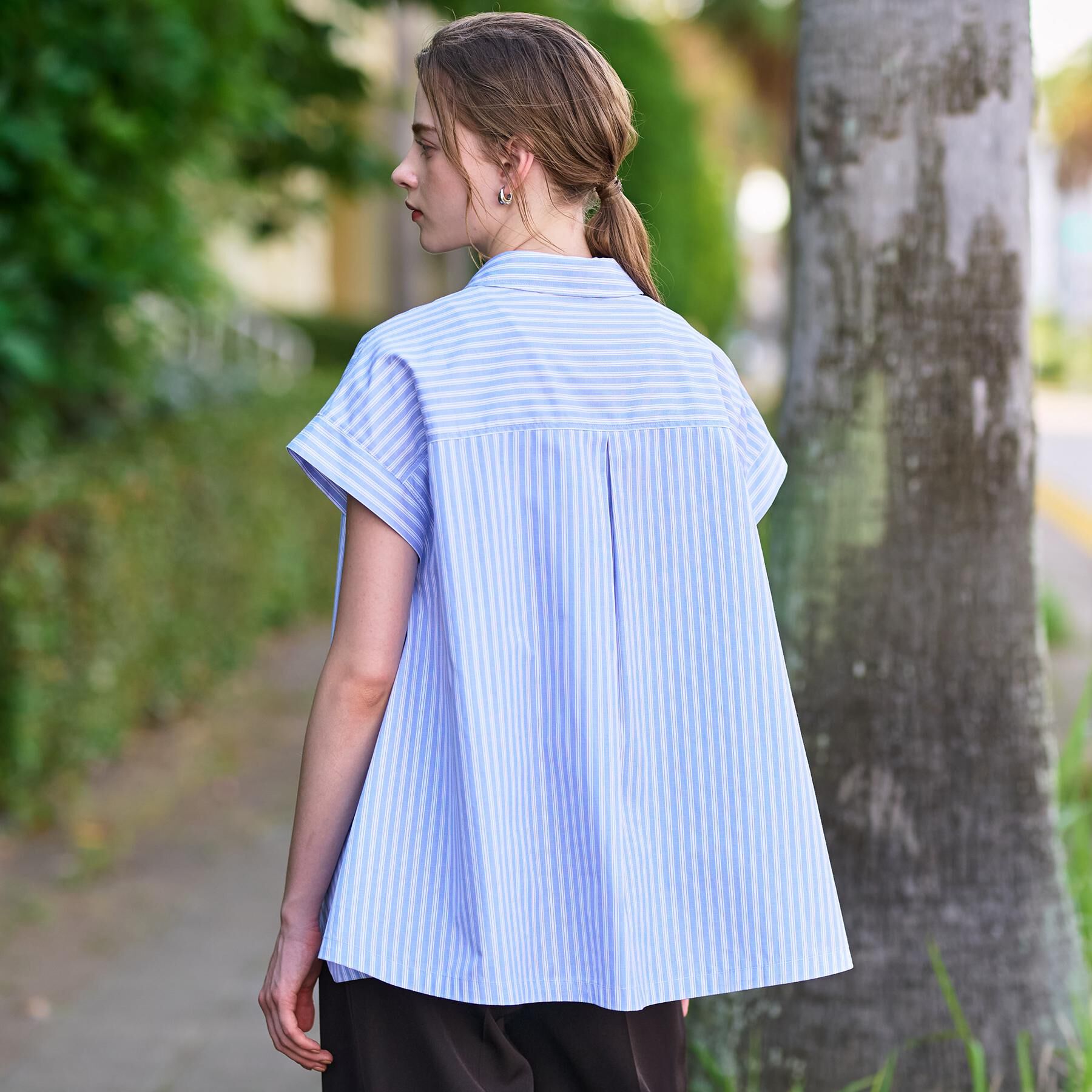 DRESSTERIOR「【洗える/コットン100％】イレギュラーヘムストライプシャツ」|シャツ・ブラウス|