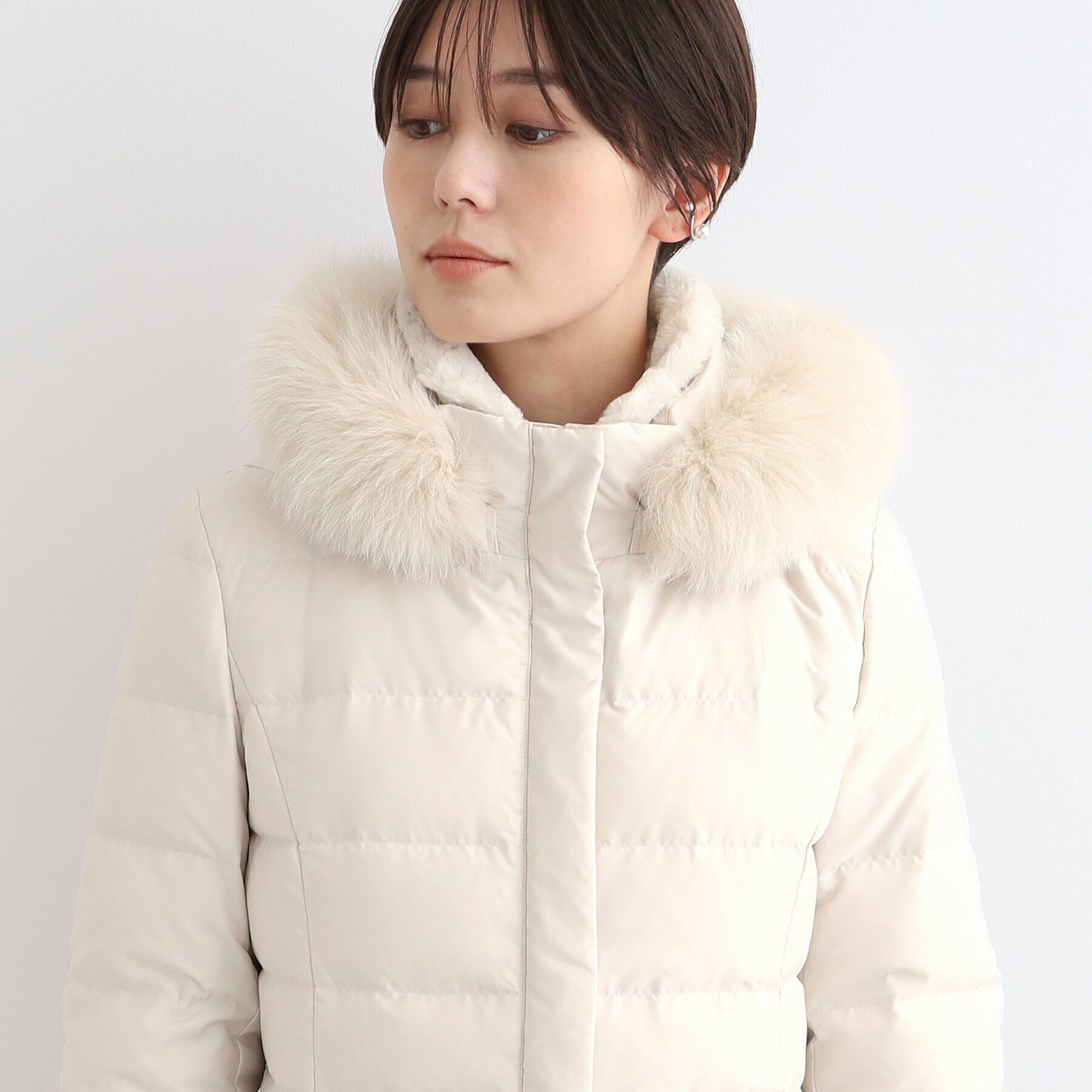 INDIVI「【リニューアル！／マルチWAY／フォックスファー／ショート丈】リサイクルダウンコート」|ダウン|