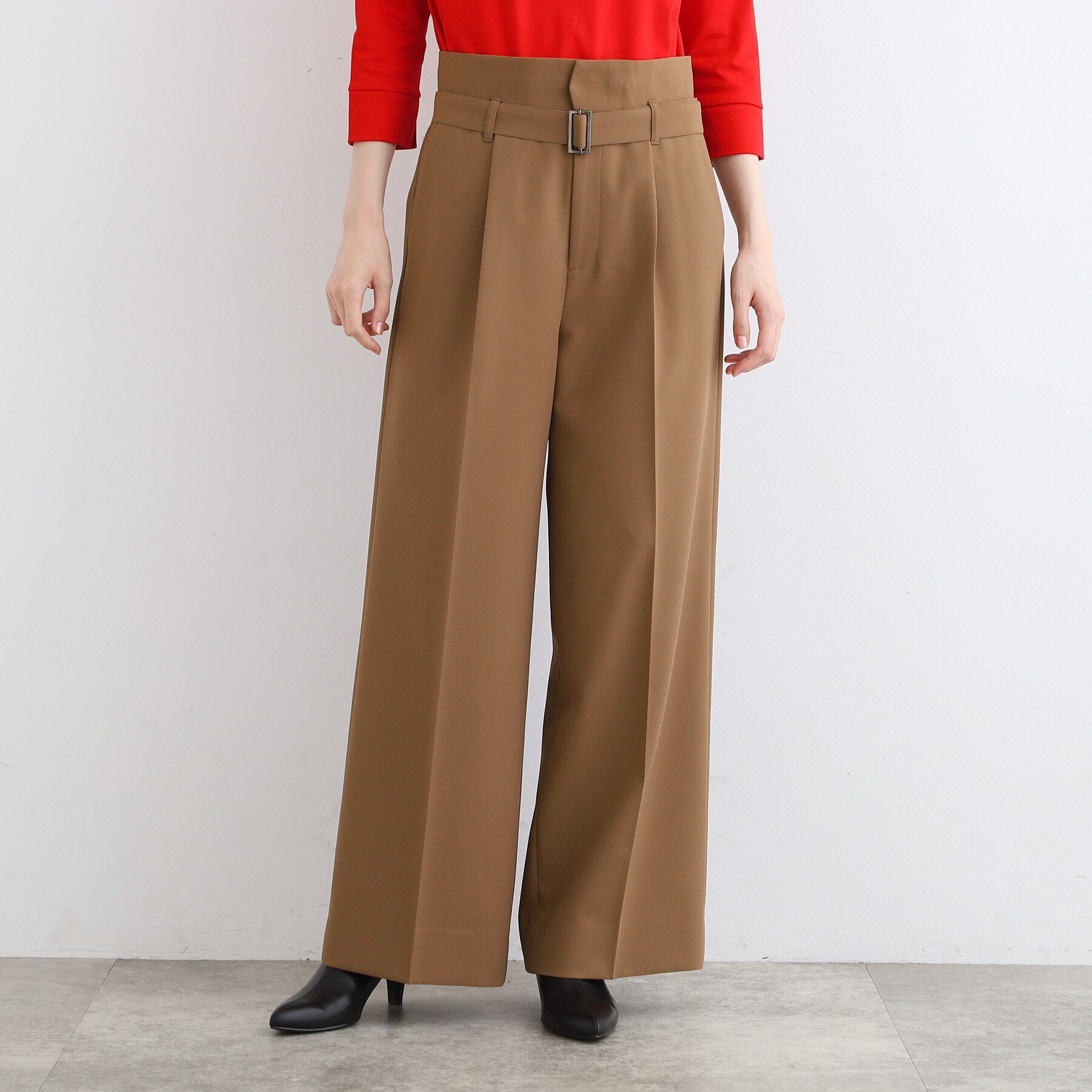 INDIVI「【洗える／トレンド感◎／2WAY】ベルト付タックワイドパンツ」|その他|