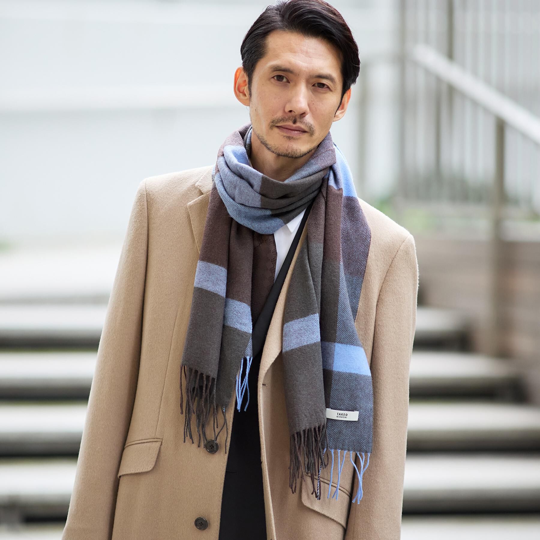 TAKEO KIKUCHI「【洗えるウールカシミヤ】 変形ブロックチェックマフラー」|ストール|