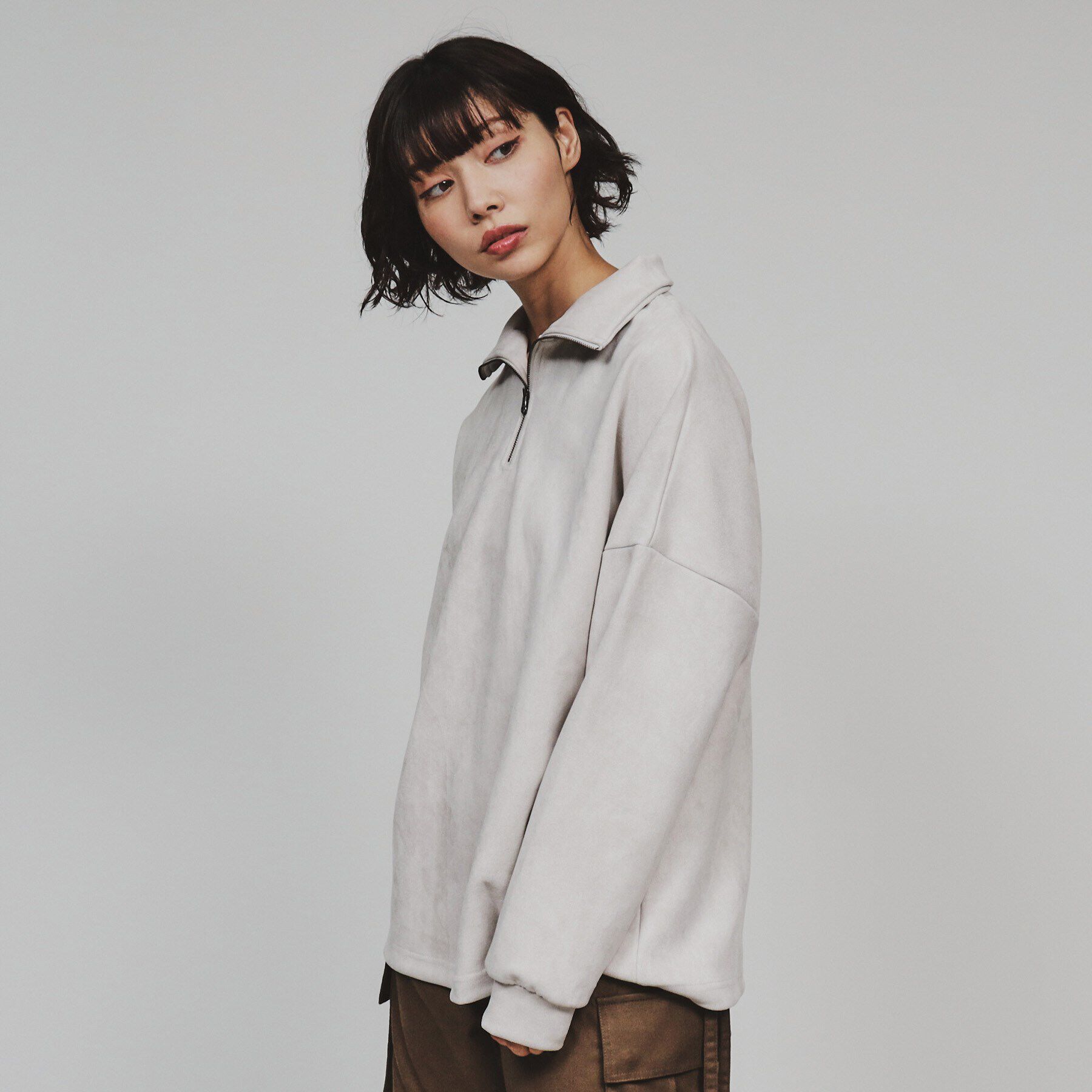 tk.TAKEO KIKUCHI「スエードプチドルマンハーフジップカットソー」|Tシャツ・カットソー|ライトグレー(011