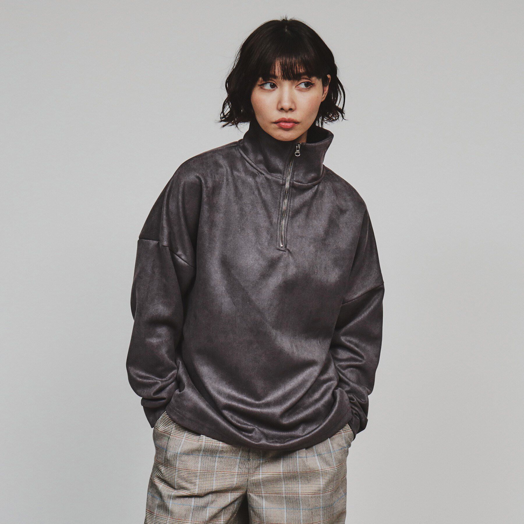 tk.TAKEO KIKUCHI「スエードプチドルマンハーフジップカットソー」|Tシャツ・カットソー|チャコールグレー(0