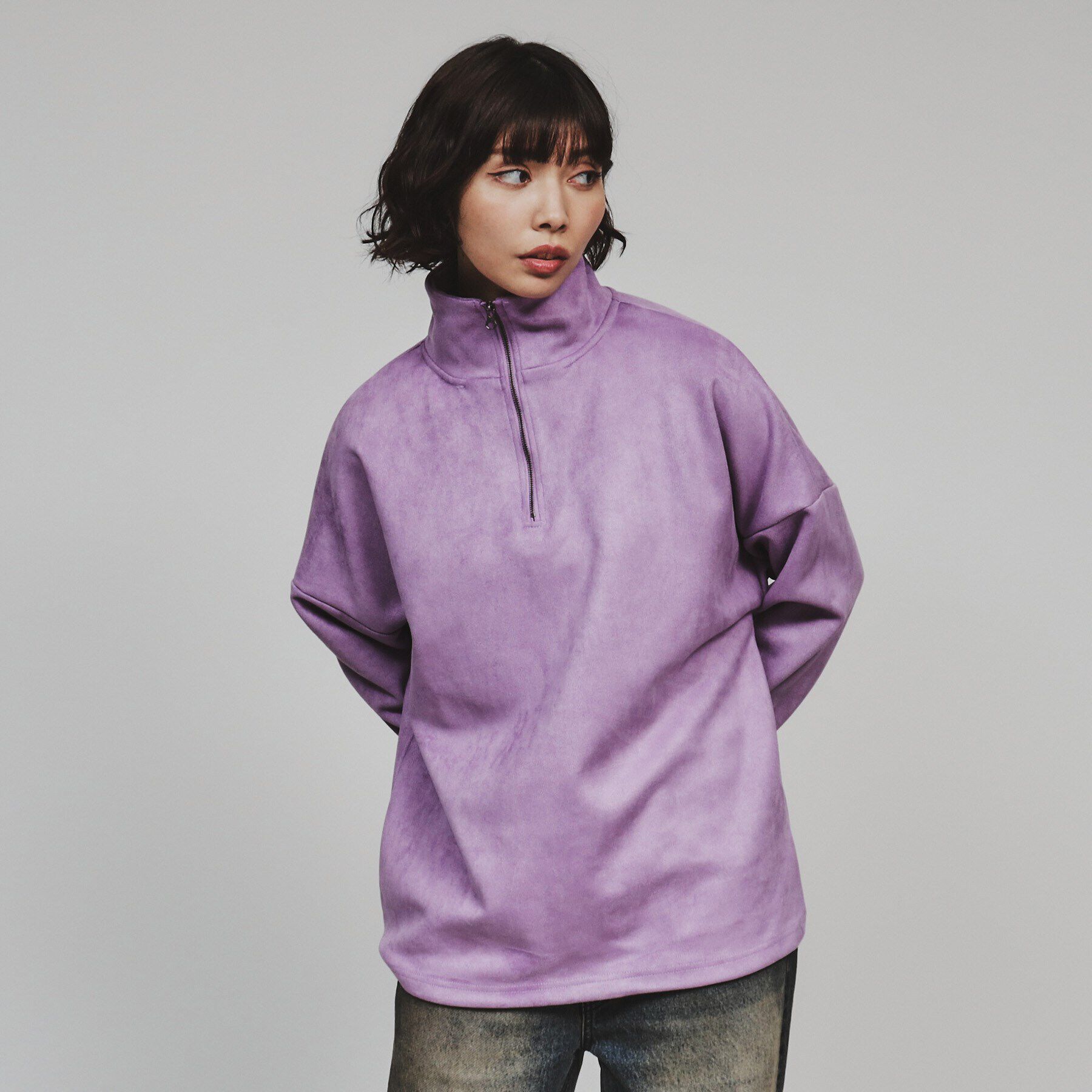tk.TAKEO KIKUCHI「スエードプチドルマンハーフジップカットソー」|Tシャツ・カットソー|パープル(081)