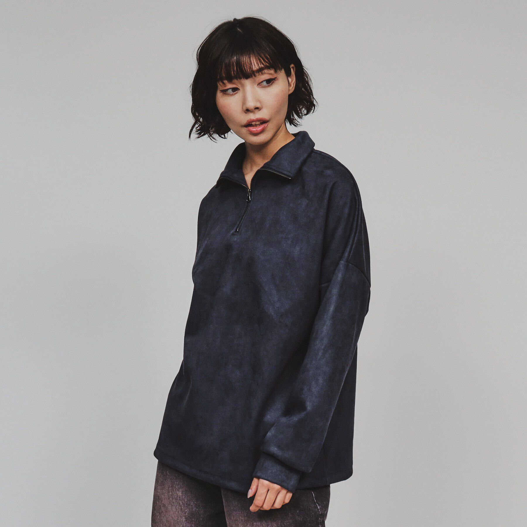 tk.TAKEO KIKUCHI「スエードプチドルマンハーフジップカットソー」|Tシャツ・カットソー|ネイビー(094)