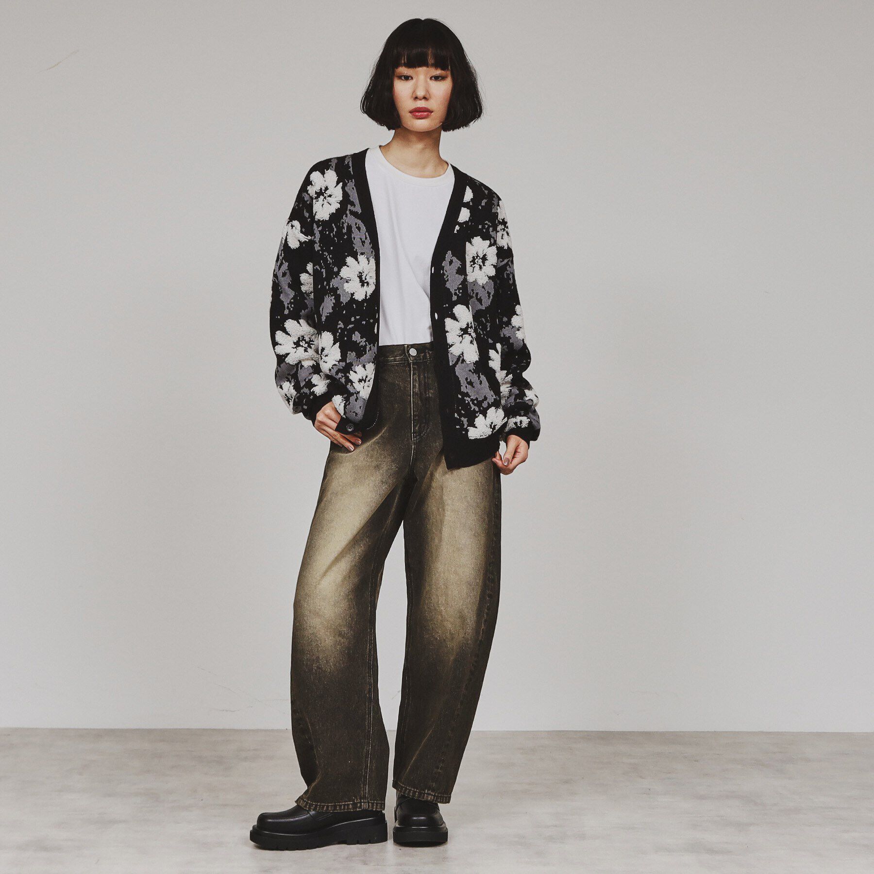 tk.TAKEO KIKUCHI「フラワージャカードカーディガン」|カーディガン|