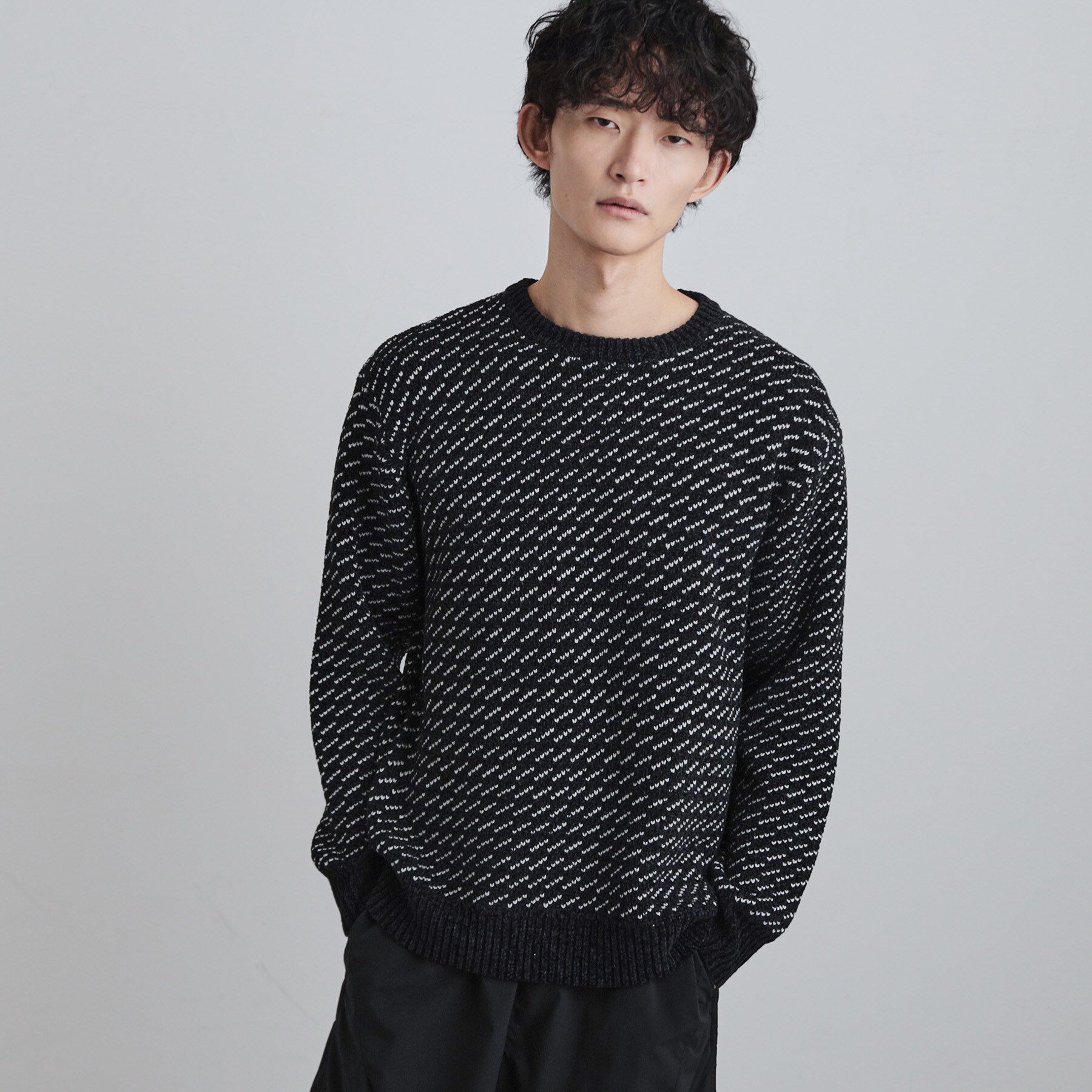 tk.TAKEO KIKUCHI「バーズアイモールニット」|ニット・セーター|ブラック(019)