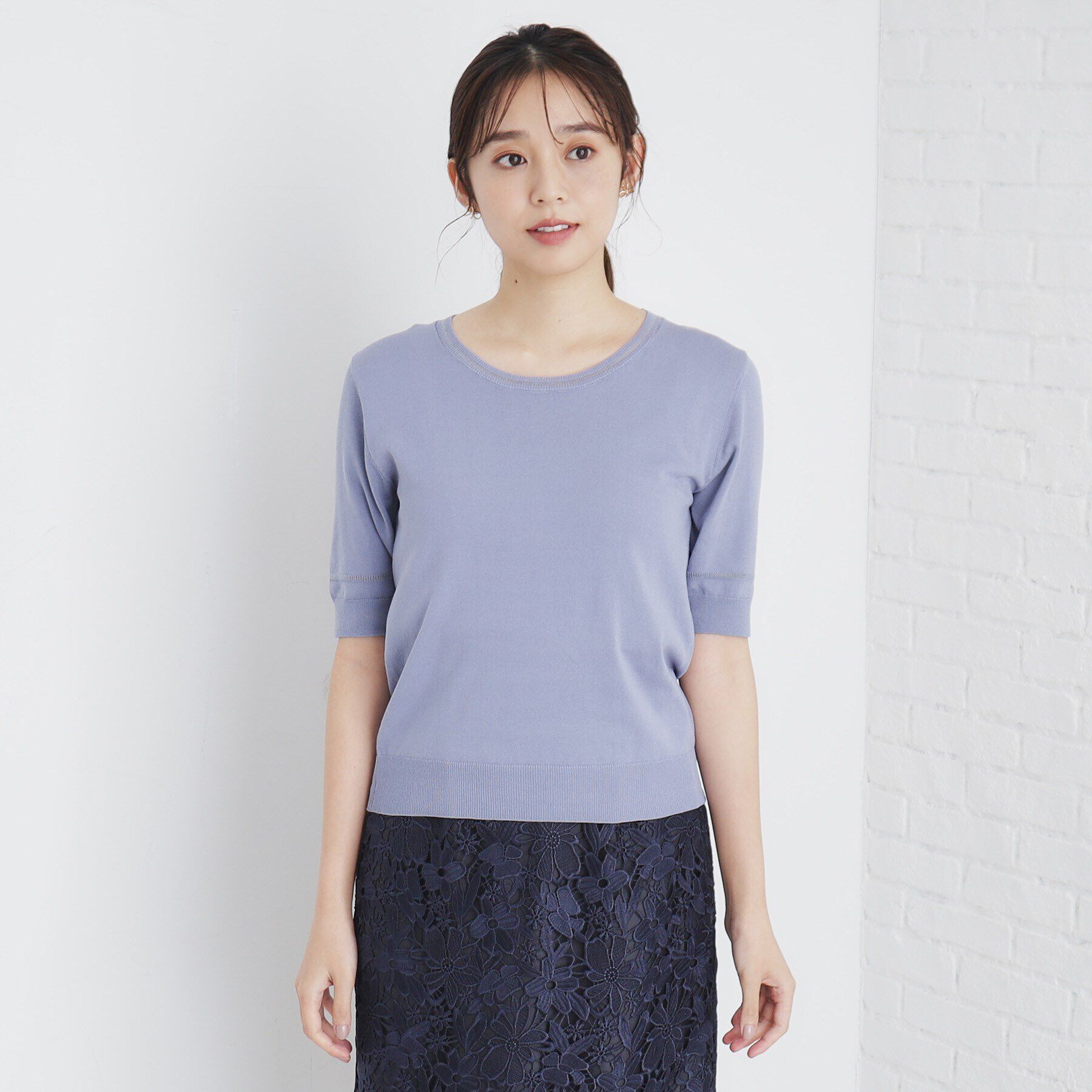 index「シアーラインデザインクルーネックニット/アンサンブル対応【洗濯機洗い可】」|ニット・セーター|