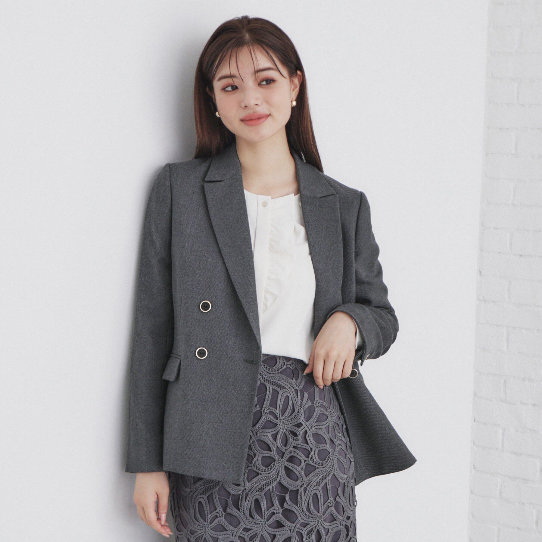 index「《BAILA掲載》ダブルクロスジャケット/セットアップ対応【洗える/イージーアイロン】」|テーラードジャケット|