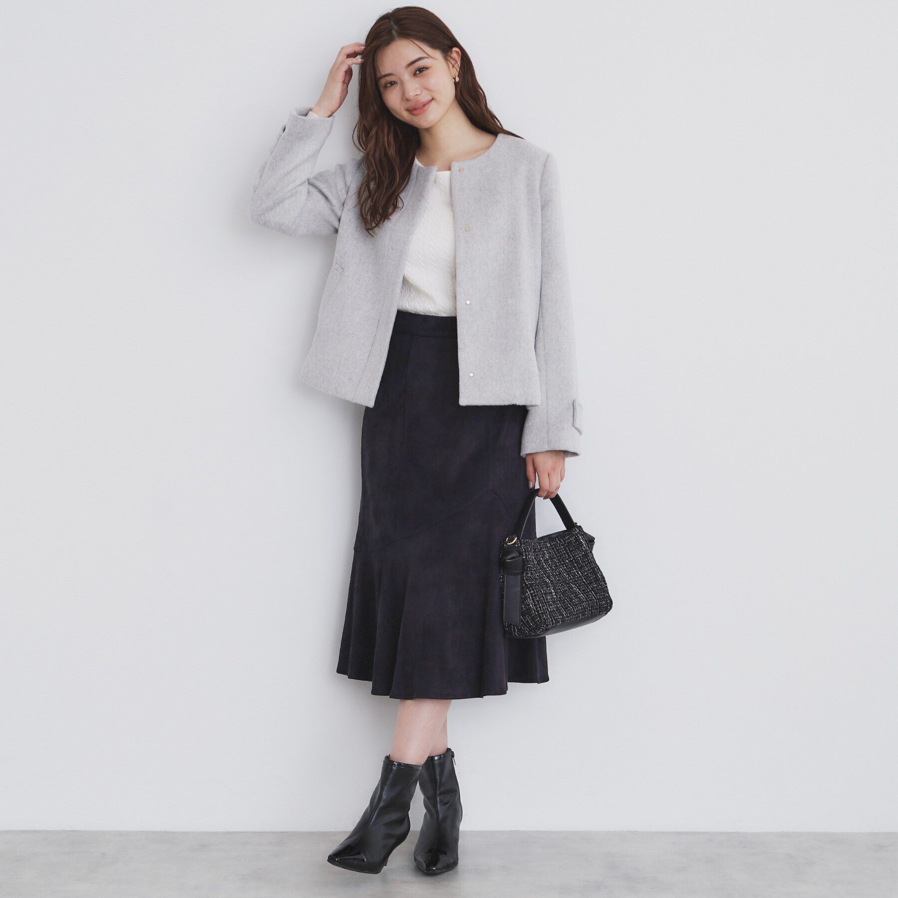 index「《5color/XS-LLsize》ウール混ノーカラーショートコート」|ノーカラーコート|